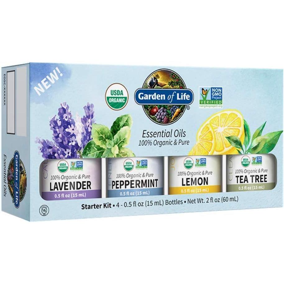 image:imageGarden of Life Essential Oils Starter Pack Lavender Peppermint Lemon Tea Tree 2 fl oz Liquid 60 mL Set of 405 fl oz Bottles 100 USDA Organic amp Pure NonGMO for Diffuser Aromatherapy