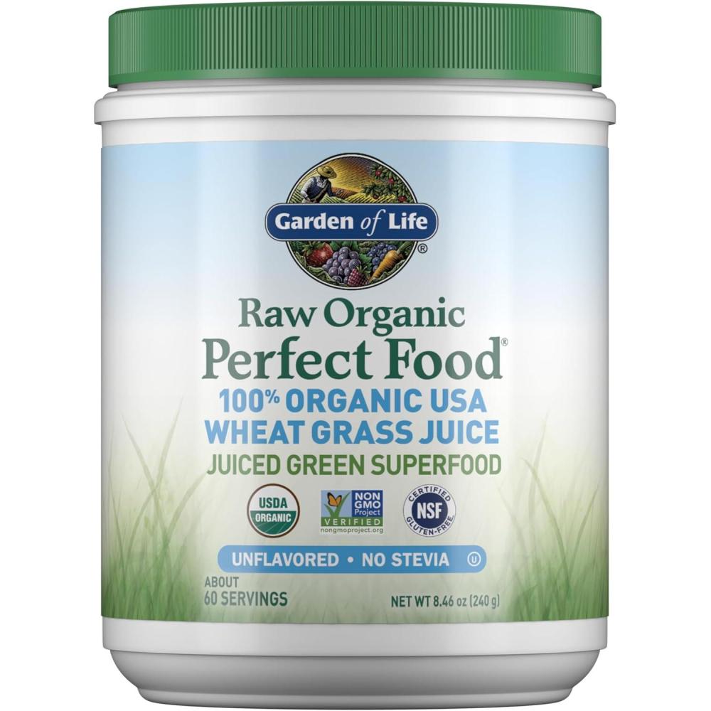 image:imageGarden of Life Raw Organic Perfect Food 100 Organic USA Wheat Grass Juice Juiced Green Superfood Greens Powder 60 Servings SteviaFree NonGMO Vegan Gluten Free Whole Food Dietary Supplement