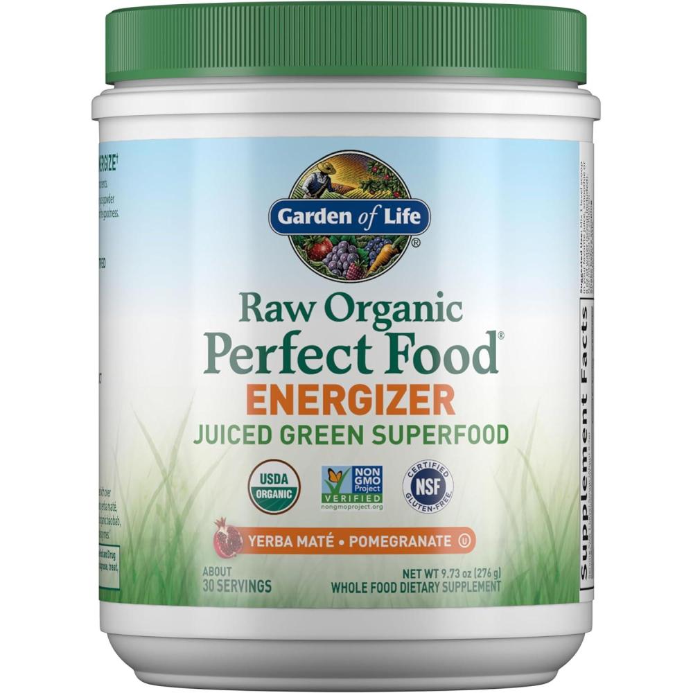 image:imageGarden of Life Raw Organic Perfect Food Energizer Juiced Green Superfood Powder Yerba Mate Pomegranate 30 Servings Green Superfood Powder amp Probiotics Gluten Free Whole Food Greens Supplements10 Ounce Pack of 1