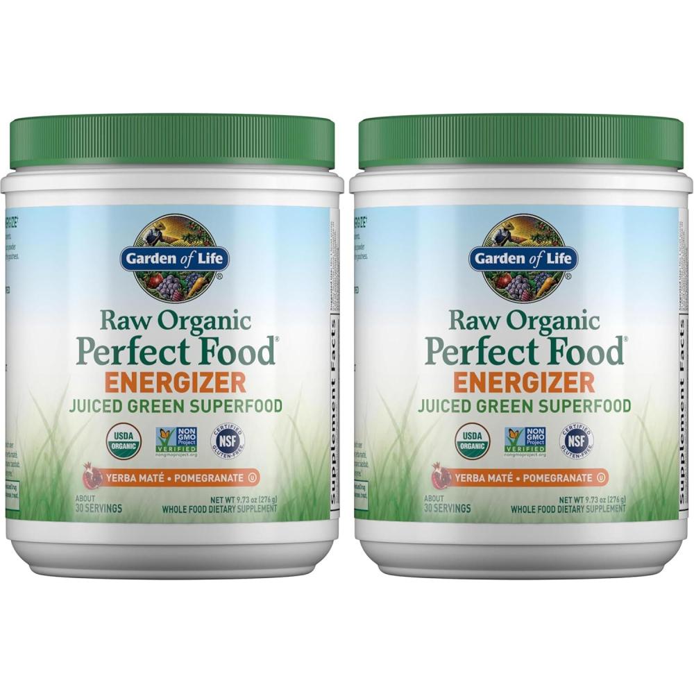 image:imageGarden of Life Raw Organic Perfect Food Energizer Juiced Green Superfood Powder Yerba Mate Pomegranate 30 Servings Green Superfood Powder amp Probiotics Gluten Free Whole Food Greens Supplements10 Ounce Pack of 2