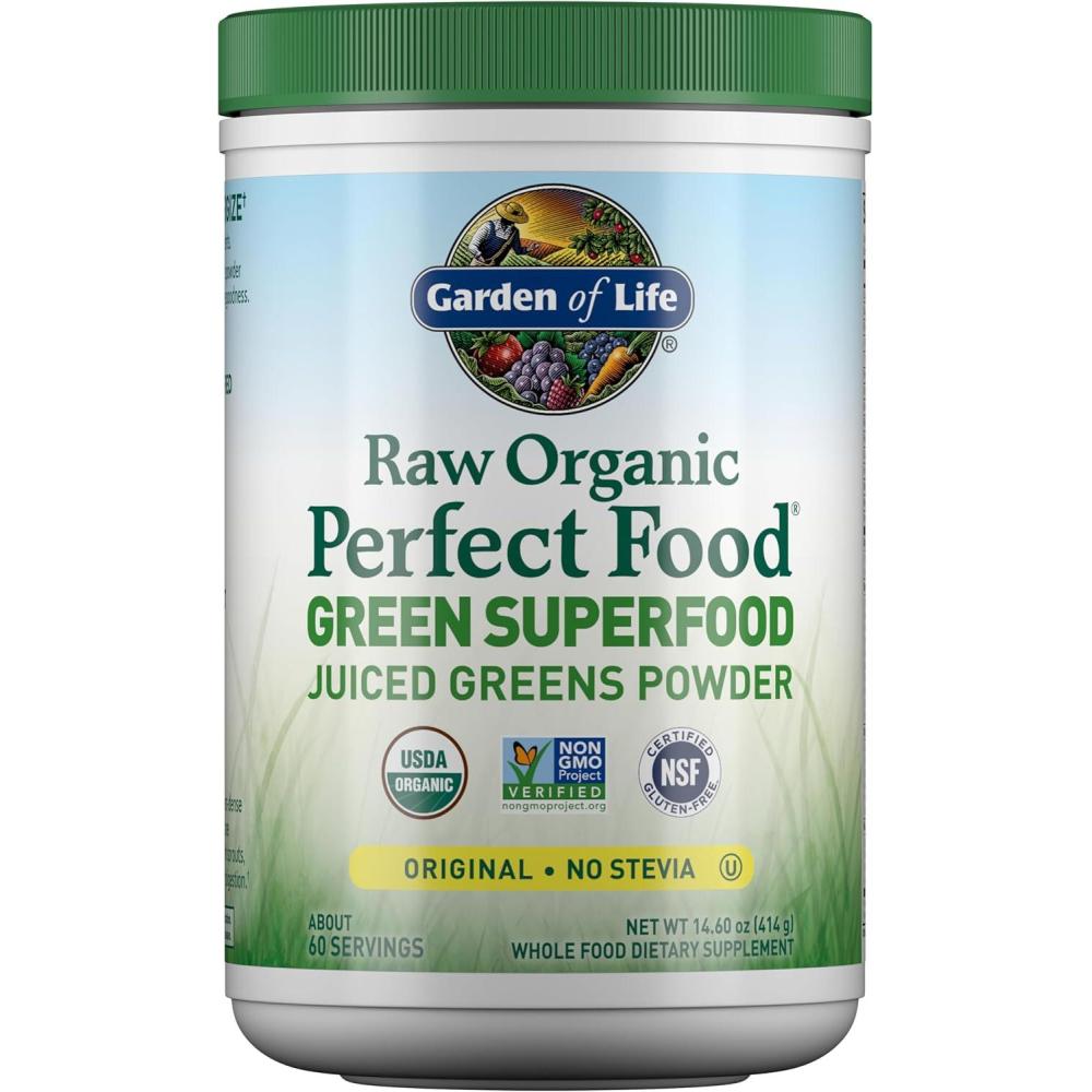 image:imageGarden of Life Raw Organic Perfect Food Green Superfood Juiced Greens Powder Original SteviaFree 30 Servings NonGMO Gluten Free Whole Food Dietary Supplement Alkalize Detoxify EnergizeOriginal