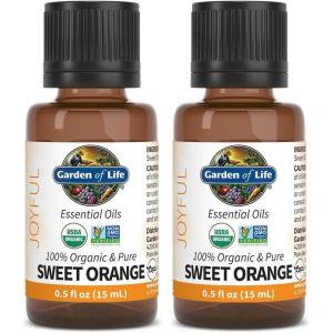 Garden of Life Essential Oil – Sweet Orange 0.5 fl oz (15mL), 100% USDA Organic & Pure, Clean, Undiluted & Non-GMO – for Diffuser, Aromatherapy, Meditation – Joyful, Calming, Balancing, Uplifting(0.5 Fl Oz (Pack of 2))