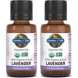 Garden of Life Essential Oil, Lavender 0.5 fl oz (15 mL), 100% USDA Organic & Pure, Clean, Undiluted & Non-GMO – for Diffuser, Aromatherapy, Meditation, Skincare, Sleep – Calming, Relaxing, Soothing(0.5 Fl Oz (Pack of 2))
