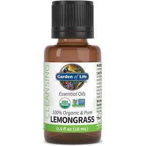 Garden of Life Essential Oil, Lemongrass 0.5 fl oz (15 mL), 100% USDA Organic & Pure, Clean, Undiluted & Non-GMO – for Diffuser, Aromatherapy, Meditation – Cleansing, Relaxing, Calming, Cleaning