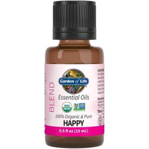 Garden of Life Essential Oils, 100% Organic & Pure Geranium Essential Oil Plus Sweet Orange & Palmarosa – Happy Blend for Diffusers, Home, Skin & Body Care, Refreshing, Balancing, Joyful, 0.5 fl oz(Happy Blend)