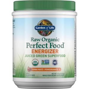 Garden of Life Raw Organic Perfect Food Energizer Juiced Green Superfood Powder – Yerba Mate Pomegranate, 30 Servings, Green Superfood Powder & Probiotics, Gluten Free Whole Food Greens Supplements(10 Ounce (Pack of 1))