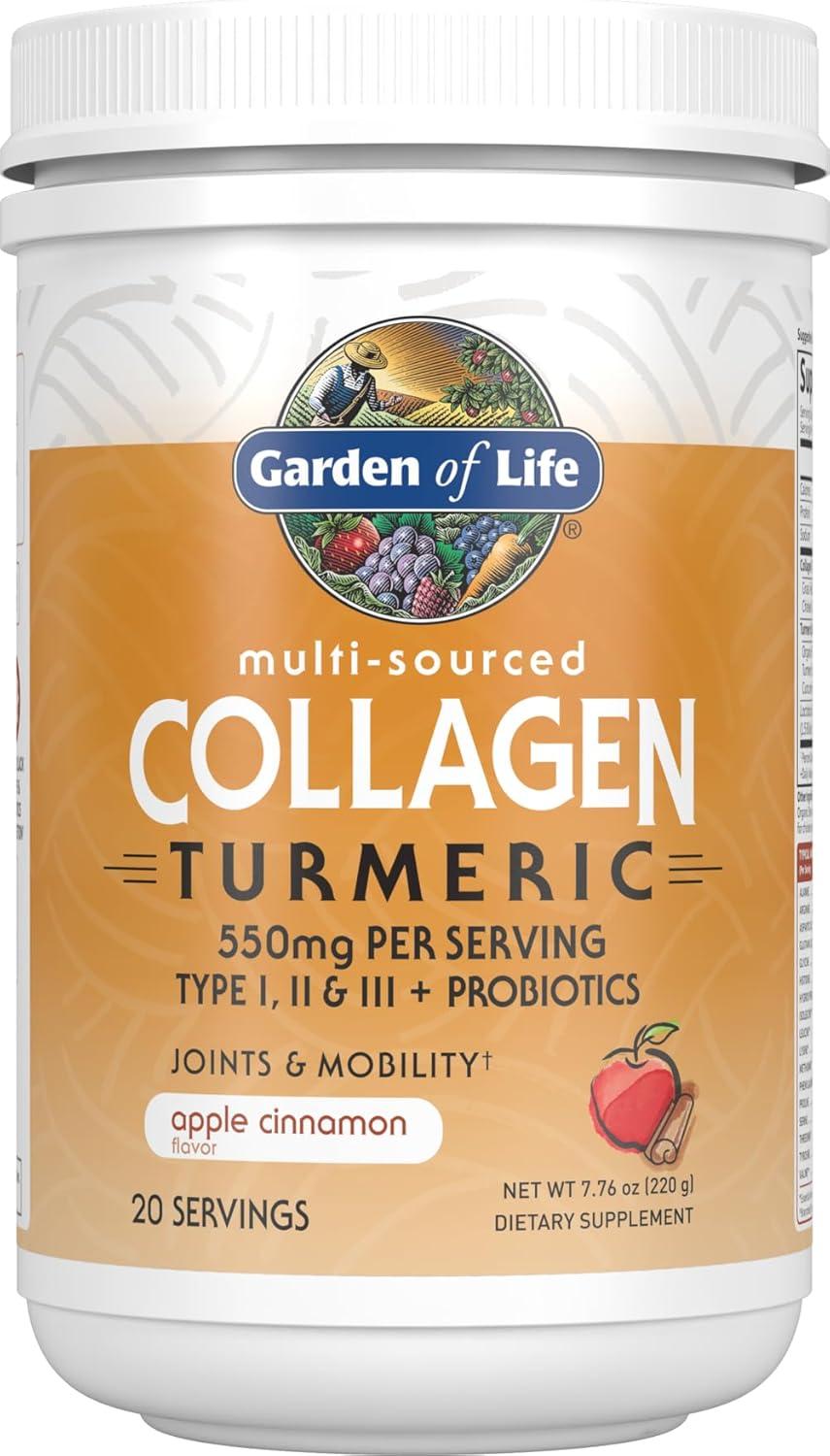 image:imageGarden of Life Collagen Bundle Grass Fed Peptides Unflavored 14 Servings Collagen Turmeric Apple Cinnamon 20 Servings MultiSourced Collagen Unflavored Powder 12 Scoops Hair Skin Nails Joints