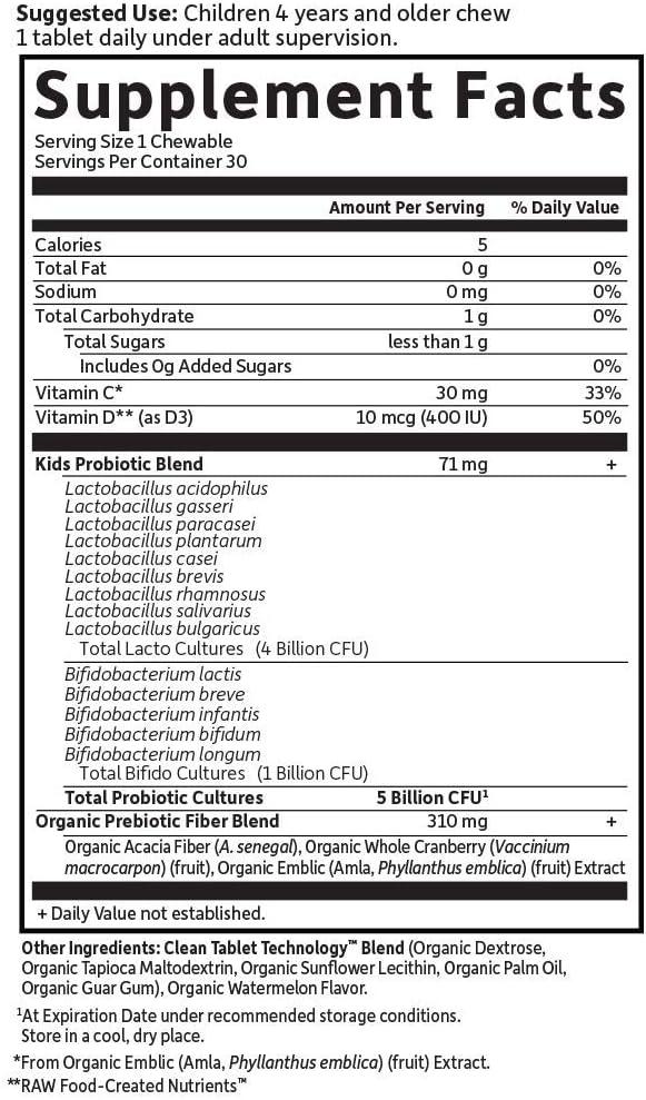 image:imageGarden of Life Dr Formulated Probiotics Organic Kids plus Vitamin C amp D Watermelon Gluten Dairy amp Soy Free Immune amp Digestive Health Supplement No Added Sugar 30 Chewables Shelf Stable30 Count Pack of 1