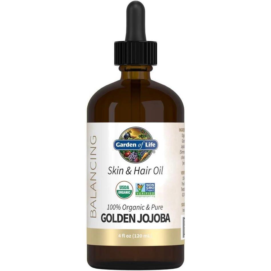 image:imageGarden of Life Jojoba Oil 100 Organic amp Pure Golden Jojoba Oil for Hair Skin and Face  Cold Pressed Body Oil Massage or Use as a Carrier Oil for Making Lip Balms amp Body Butters 4 fl
