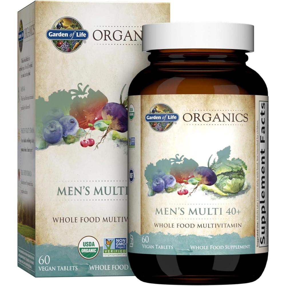 image:imageGarden of Life Organics Mens 40 Multivitamin with Prostate Support B12 amp Vitamins  Vegan Daily Whole Food Multivitamin NonGMO Certified Organic 60 Tablets60 Count Pack of 1