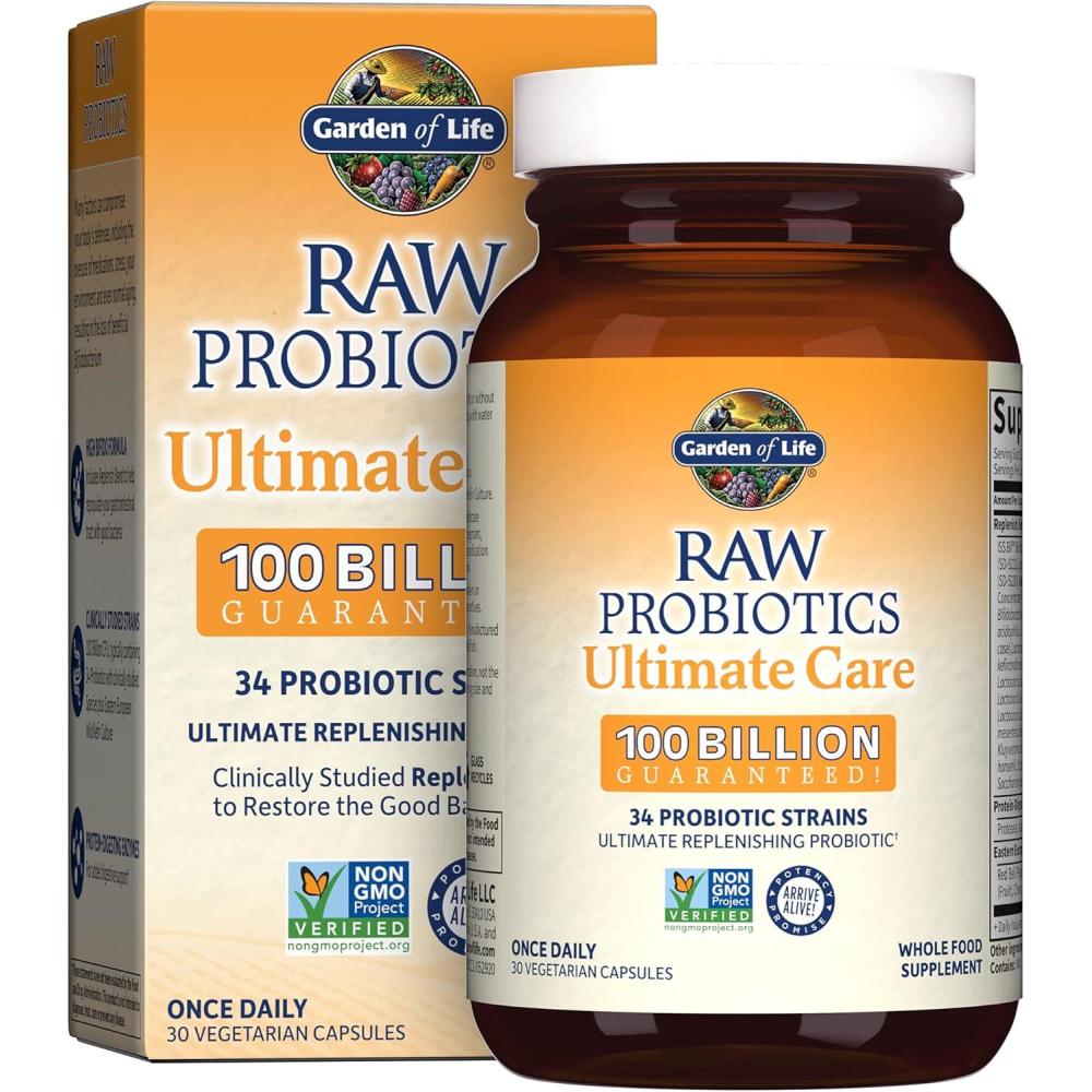 image:imageGarden of Life Raw Probiotics Ultimate Care  100 Billion CFU  Dietary Supplement for Gut Health Support  For Women amp Men  30 Vegetarian Capsules