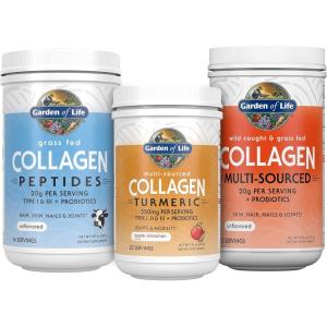 Garden of Life Collagen Bundle: Grass Fed Peptides Unflavored 14 Servings + Collagen Turmeric Apple Cinnamon 20 Servings + Multi-Sourced Collagen Unflavored Powder 12 Scoops, Hair, Skin, Nails Joints