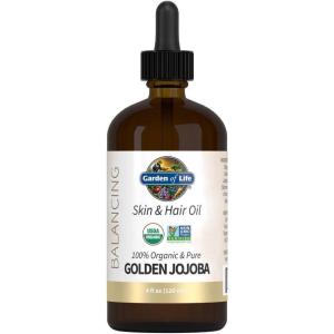 Garden of Life Jojoba Oil 100% Organic & Pure Golden Jojoba Oil for Hair, Skin and Face – Cold Pressed Body Oil, Massage, or Use as a Carrier Oil for Making Lip Balms & Body Butters, 4 fl